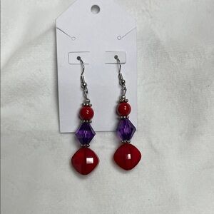 Vibrant Red and Purple Beaded Earrings